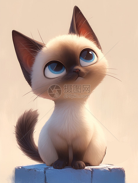 大眼睛毛茸茸可爱的卡通猫图片