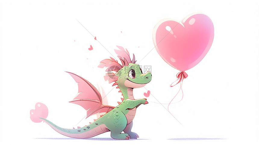 看着爱心气球的可爱卡通小龙图片