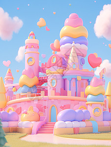粉色系可爱的卡通城堡图片