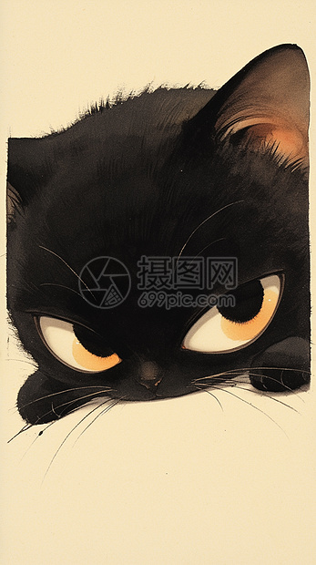 可爱的卡通黑色大眼睛小猫图片