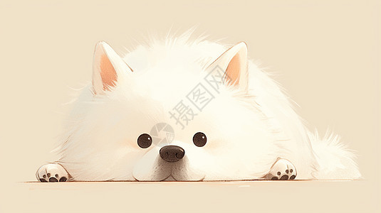 白色乖巧可爱的卡通小狗趴在地上图片