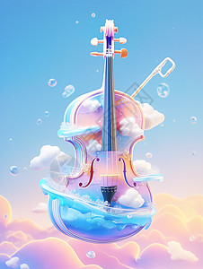 云朵间唯美梦幻的小提琴图片