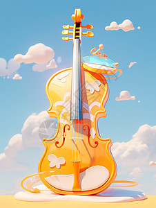 云朵间的卡通小提琴图片