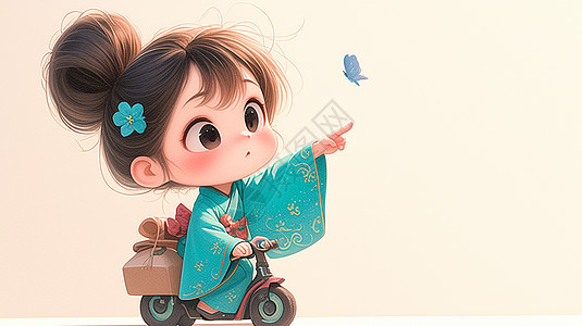 古风装扮漂亮的卡通小女孩在骑车图片