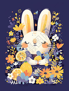在花丛中可爱的小白兔图片