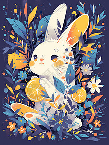 在花丛中小白兔图片