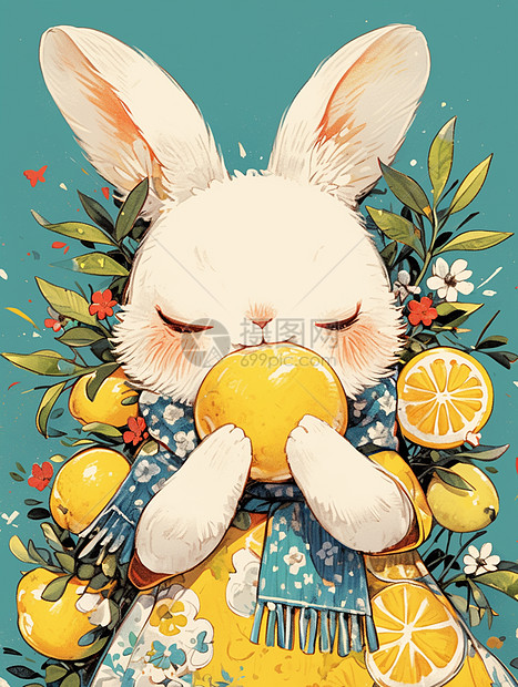 可爱的卡通小白兔与橙子图片