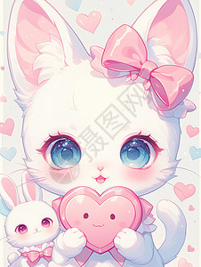 粉色的大眼睛可爱卡通小猫图片