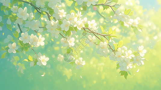 春天开着白色小花美丽的树图片
