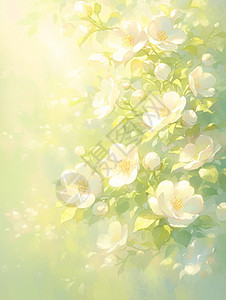 春天一枝梦幻唯美的盛开的卡通白色小花背景图片