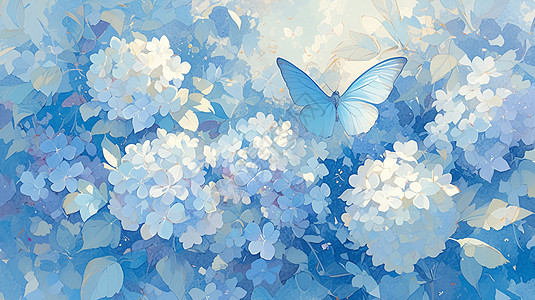 美丽花丛中一只飞舞美丽的卡通蝴蝶图片