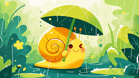一只可爱撑伞的小蜗牛图片