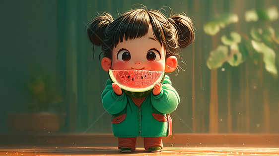开心吃西瓜的可爱女孩图片