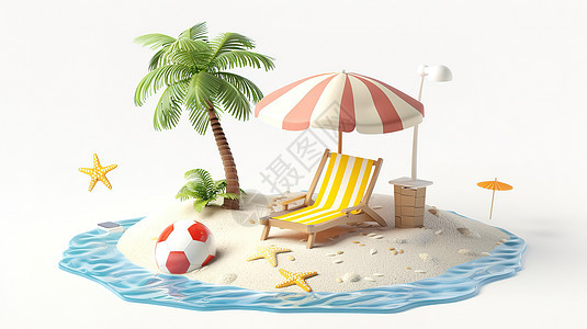 太阳高照的夏季沙滩元素图片