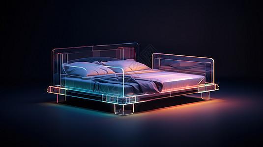 智能家居卧室床3D立体图标图片