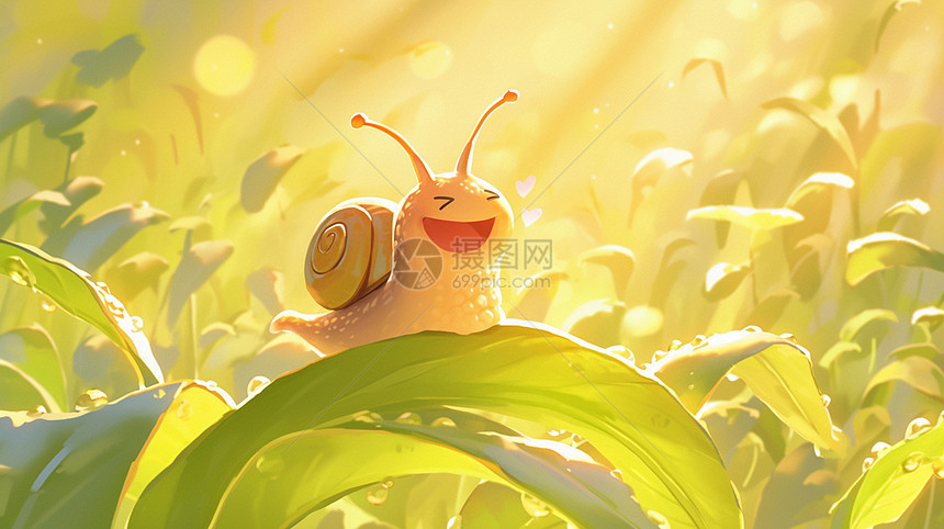 趴在叶子上一个立体可爱的卡通小蜗牛图片