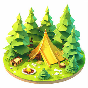 森林中驻扎着卡通小帐篷图片