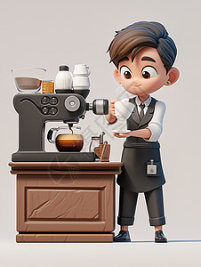 站在咖啡机旁打咖啡的男人图片