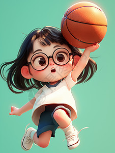 戴着黑框眼镜打篮球立体女孩图片