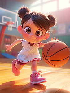 在篮球场穿着玫红色鞋打篮球的卡通女孩图片