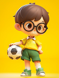 抱着足球穿着黄色T恤的小男孩图片