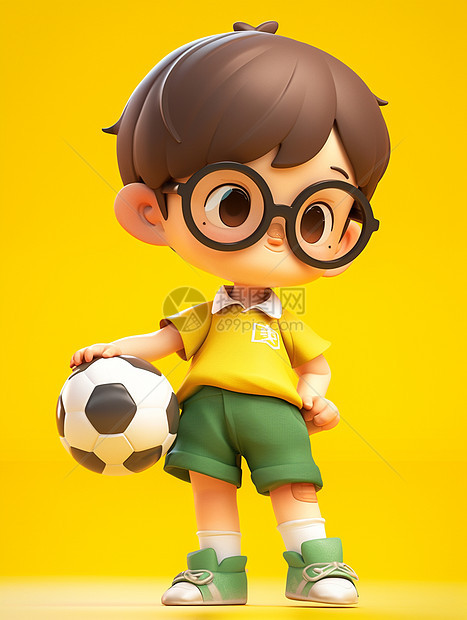 抱着足球穿着黄色T恤的小男孩图片