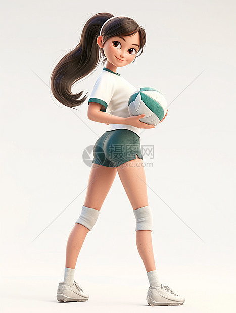 怀抱排球时尚的女青年图片