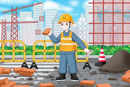 五一劳动节插画劳动的建筑工人图片