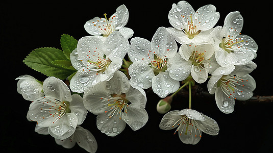 满是雨滴盛开的梨花图片