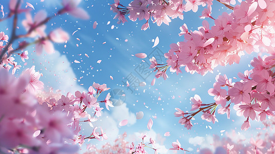 粉色花朵花瓣漫天飞舞唯美风景高清图片