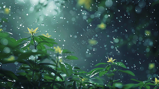 春天雨中的绿植图片
