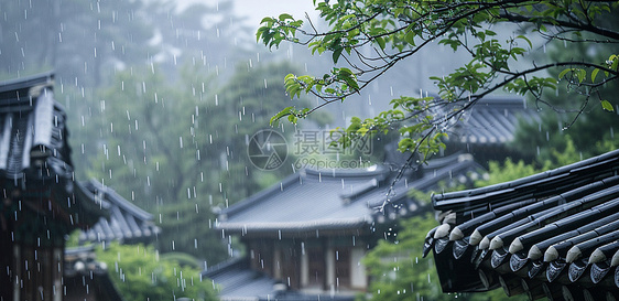 清明节大雨中美丽建筑图片