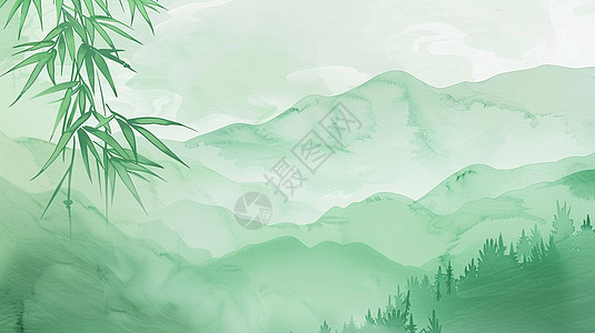 清明节传统唯美绿色调插画背景图片