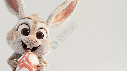 复活节怀抱彩色蛋的毛茸茸的兔子图片