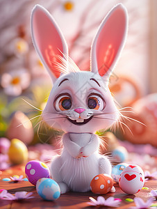 在碗中一只可爱的卡通复活节兔子与彩蛋图片