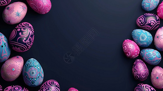 漂亮的复活节彩蛋深色背景图片