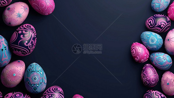 彩色雕花漂亮的复活节彩蛋图片
