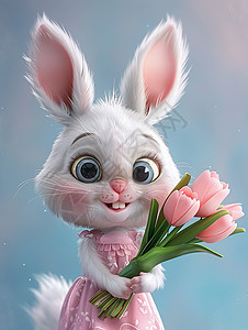 郁金香花朵穿着粉色小裙子可爱的卡通小兔子图片
