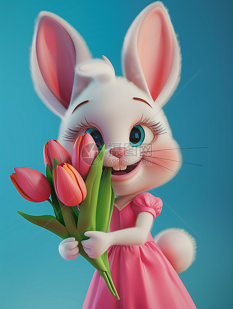 穿着粉色小裙子可爱的卡通小兔子图片