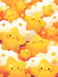 云朵间黄色可爱的小星星图片