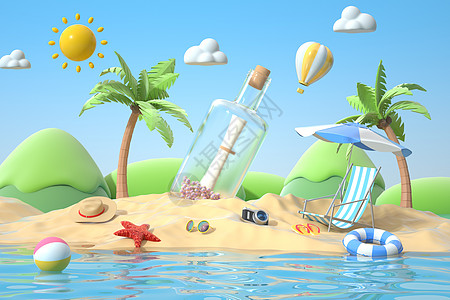 3D立体夏天沙滩场景图片