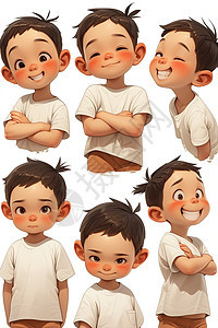 活泼可爱的卡通小男孩各种表情与动作图片