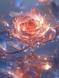 紫玫瑰花透明花瓣彩色梦幻超现实玫瑰花插画