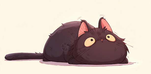 黑色软萌可爱的卡通黑猫图片