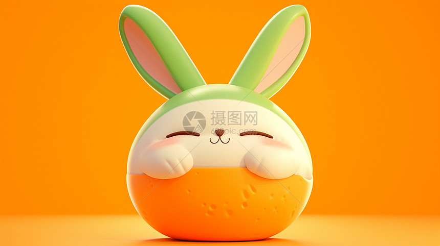 长耳朵立体可爱的卡通兔子与橙子图片