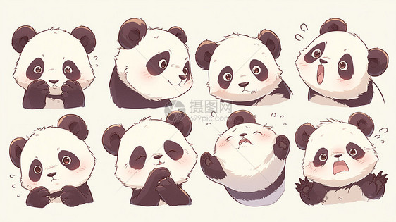 卡通大熊猫多个动作与表情图片
