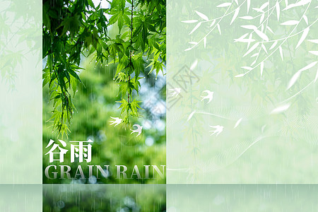 雨水水花谷雨绿色创意树叶设计图片