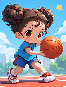 穿运动套装打篮球的可爱卡通小女孩图片