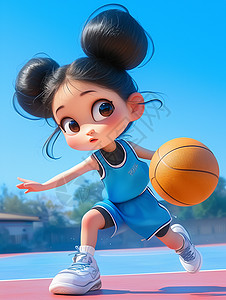 打篮球开心的卡通小女孩图片