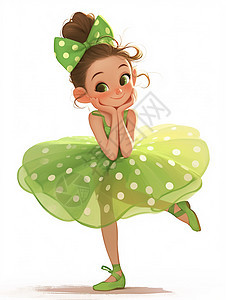 穿着波点裙头带蝴蝶结跳舞的可爱卡通小女孩图片